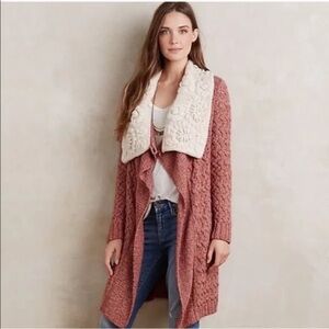 Anthro Knitted & Knotted Lilitz Long Cardigan Chunky Knit Shawl Collar Medium